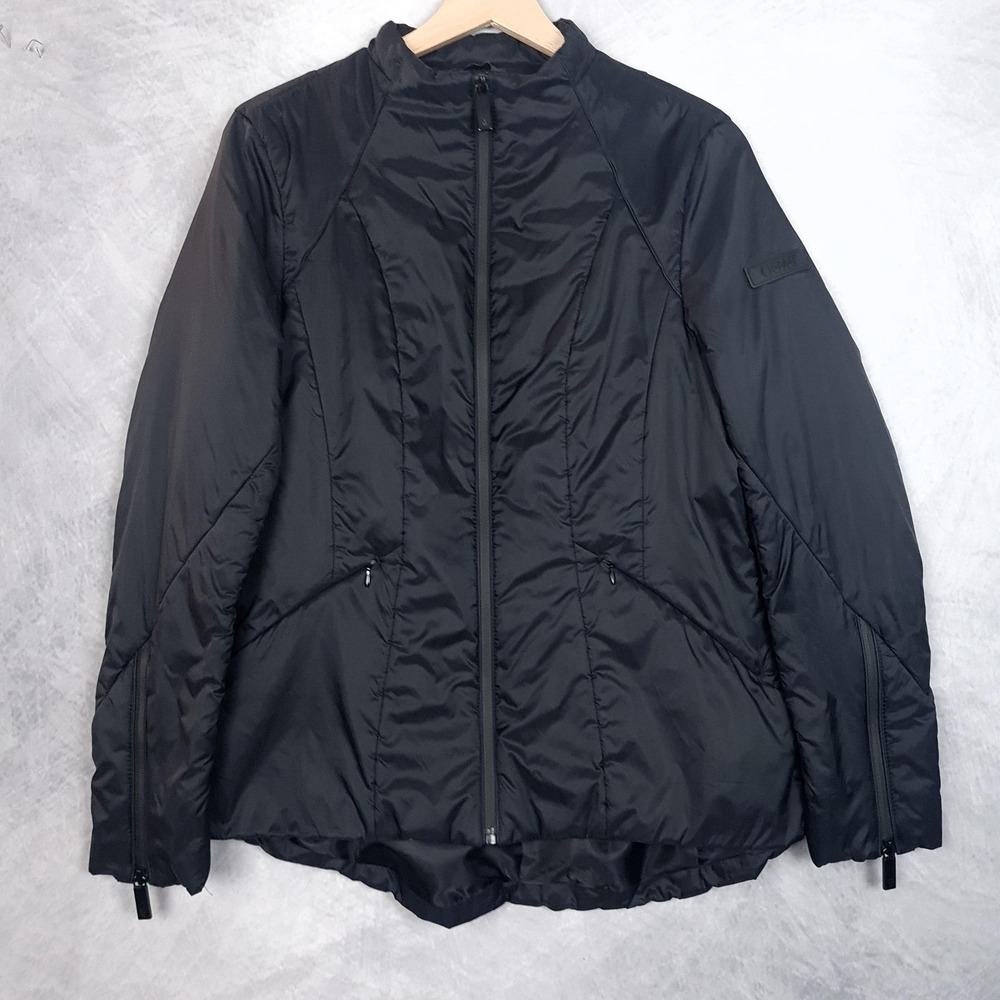 Vera Wang Jacket Womens Medium Black Quilted Nylon Stretch Zip Pockets Fitted